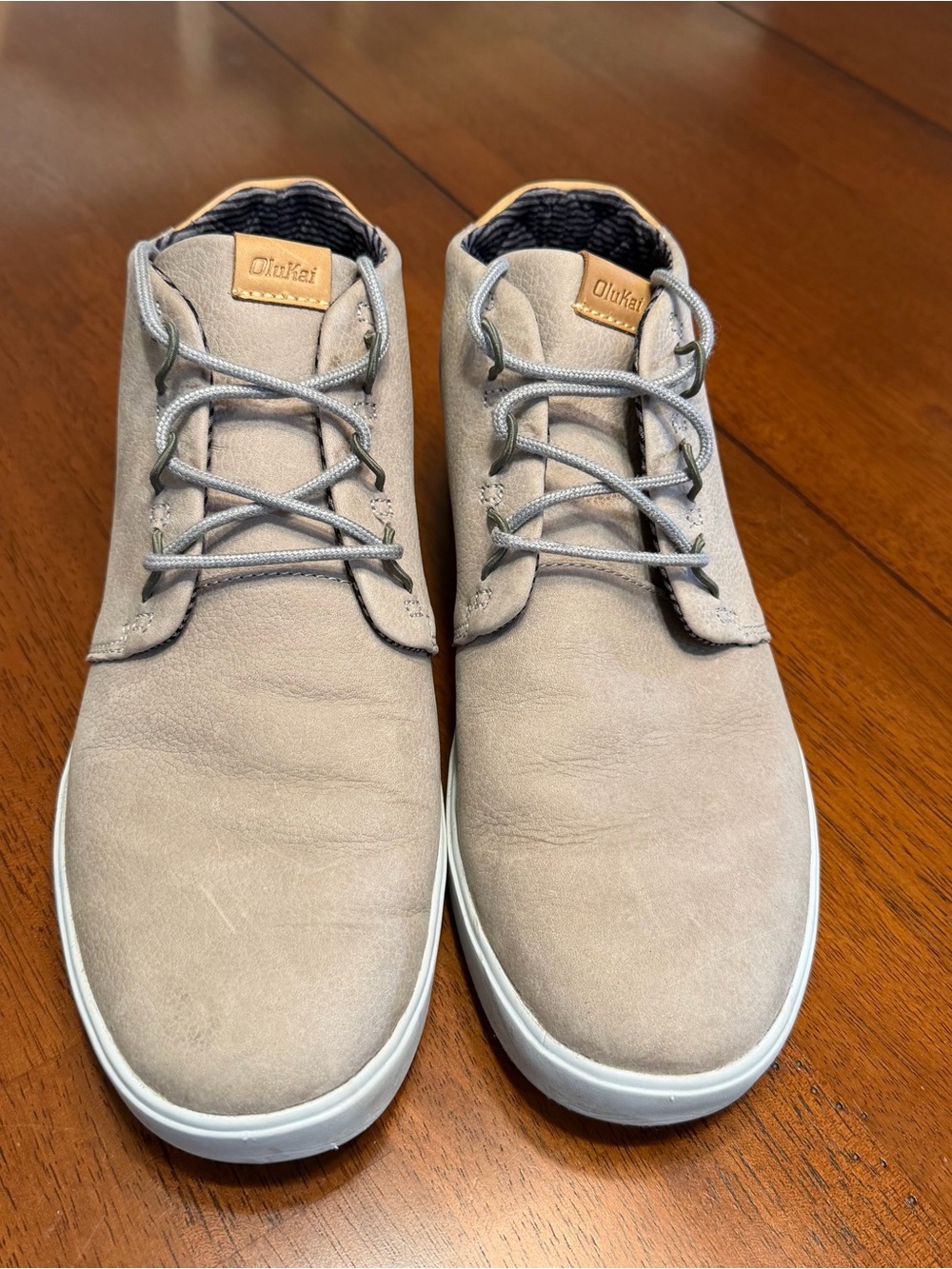 Olukai Nana Hele 10449-7B7B Men US 11 Beige Leather Lace-Up Ankle Chukka Boot